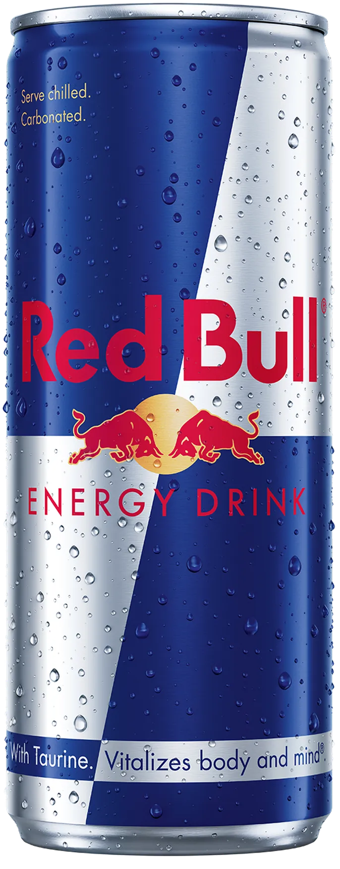 Red Bull original i blå och silverfärgad burk